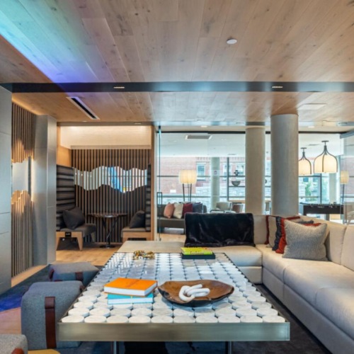 a living room with a large television