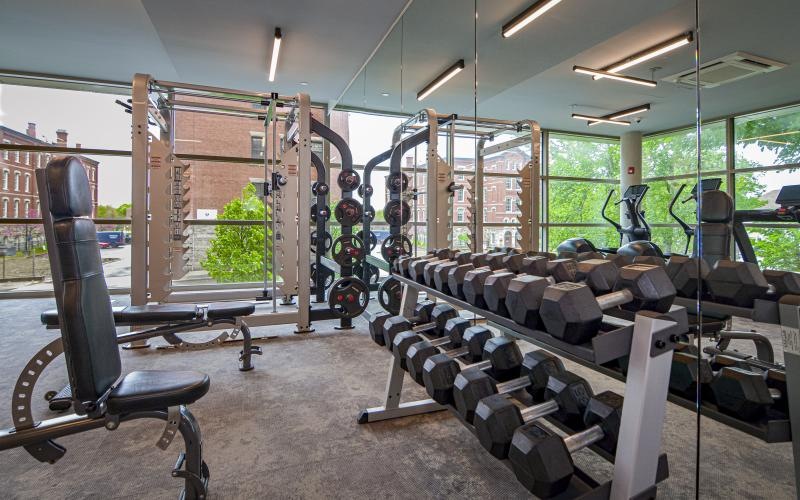 a gym with exercise equipment
